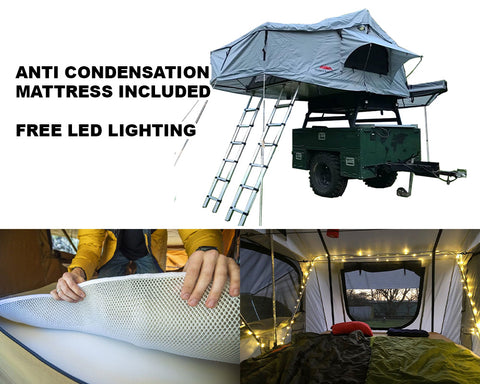 EXTENDED TWIN LADDER VENTURA DELUXE 1.8 ROOF TOP TENT + EXTRA MATTRESS + FREE LED LIGHTING