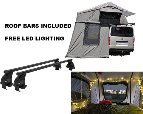 Extended Ventura Deluxe 1.4 Roof Top Tent + Annex + Roof Bars + FREE LED Lighting